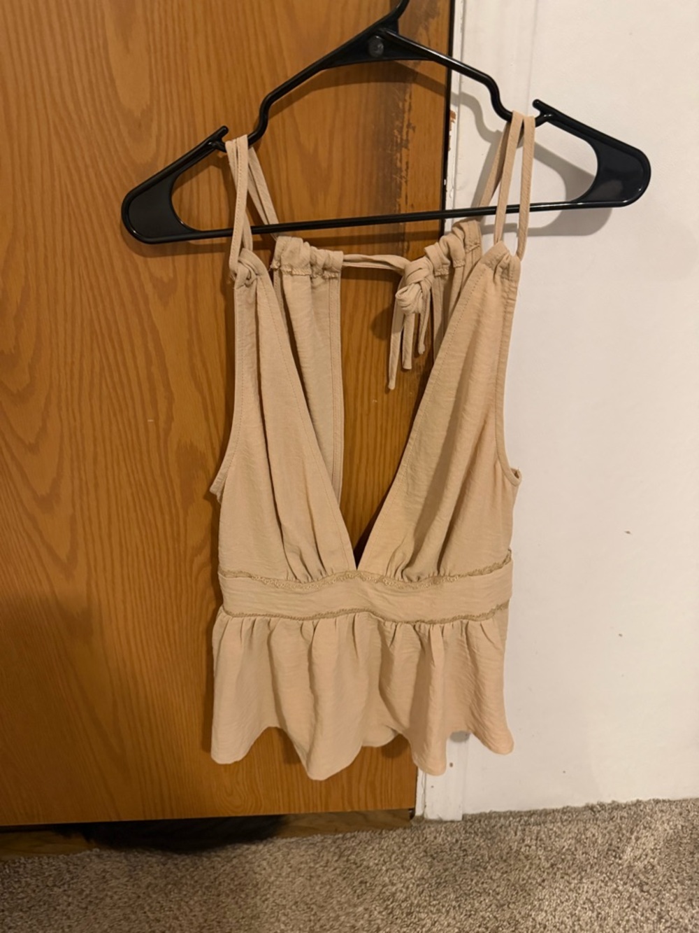 Beige Tie-Back Peplum Cami Top - Women's
